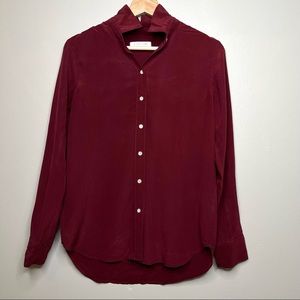 Everlane Deep Red Maroon 100% Silk Button Up Long Sleeve Collar Shirt Blouse